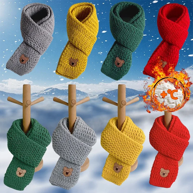 1-10PCS Winter Thick Warm Knitted Toddler Scarf Fleece Lined Windproof Neck Warmer Unisex Kids Winter Scarf Christmas Gift ﻿