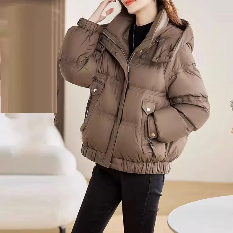 Parkas de algodón informales con capucha de Corea, abrigos cálidos de invierno con cremallera, Chaqueta holgada elegante, Tops a la moda, ropa gruesa para la nieve, Abrigo para mujer