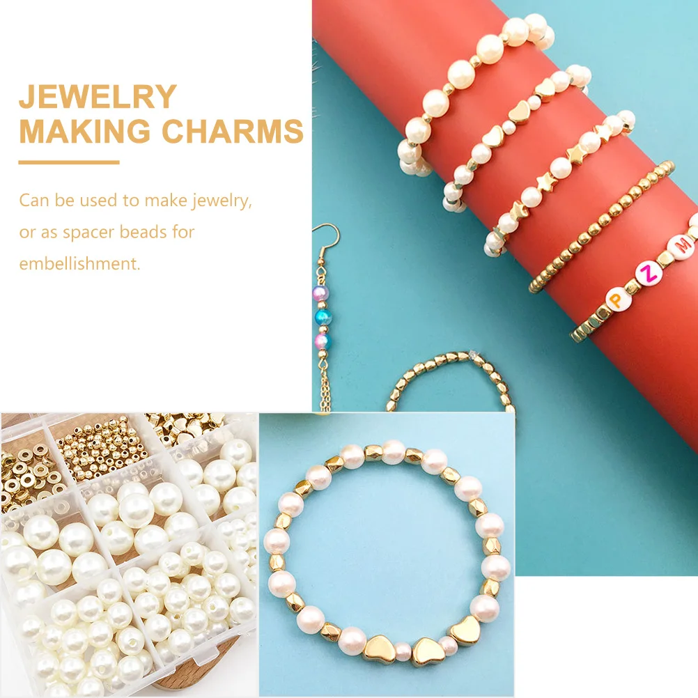 

720Pcs DIY Metal Spacer Beads Flat Round Simulation Pearl Beads Jewelry Making Accessories for Bracelet Necklace