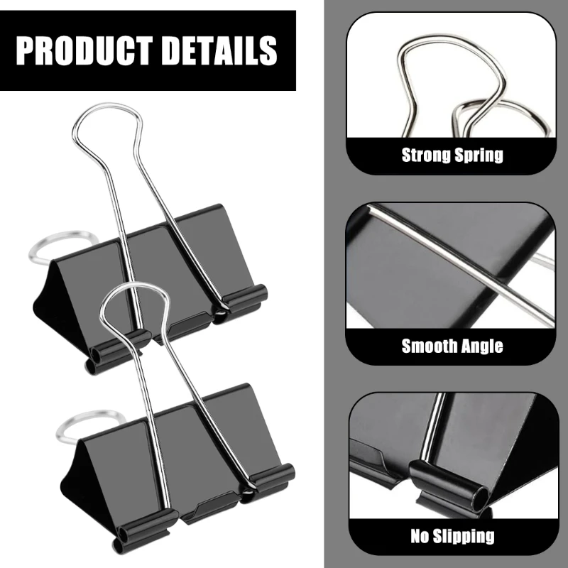 20CB 12 Pieces Foldback Clips Binder Clips Writing Paper Clips Stationary Clips Money Paper Clamps 25mm/32mm/41mm/51mm