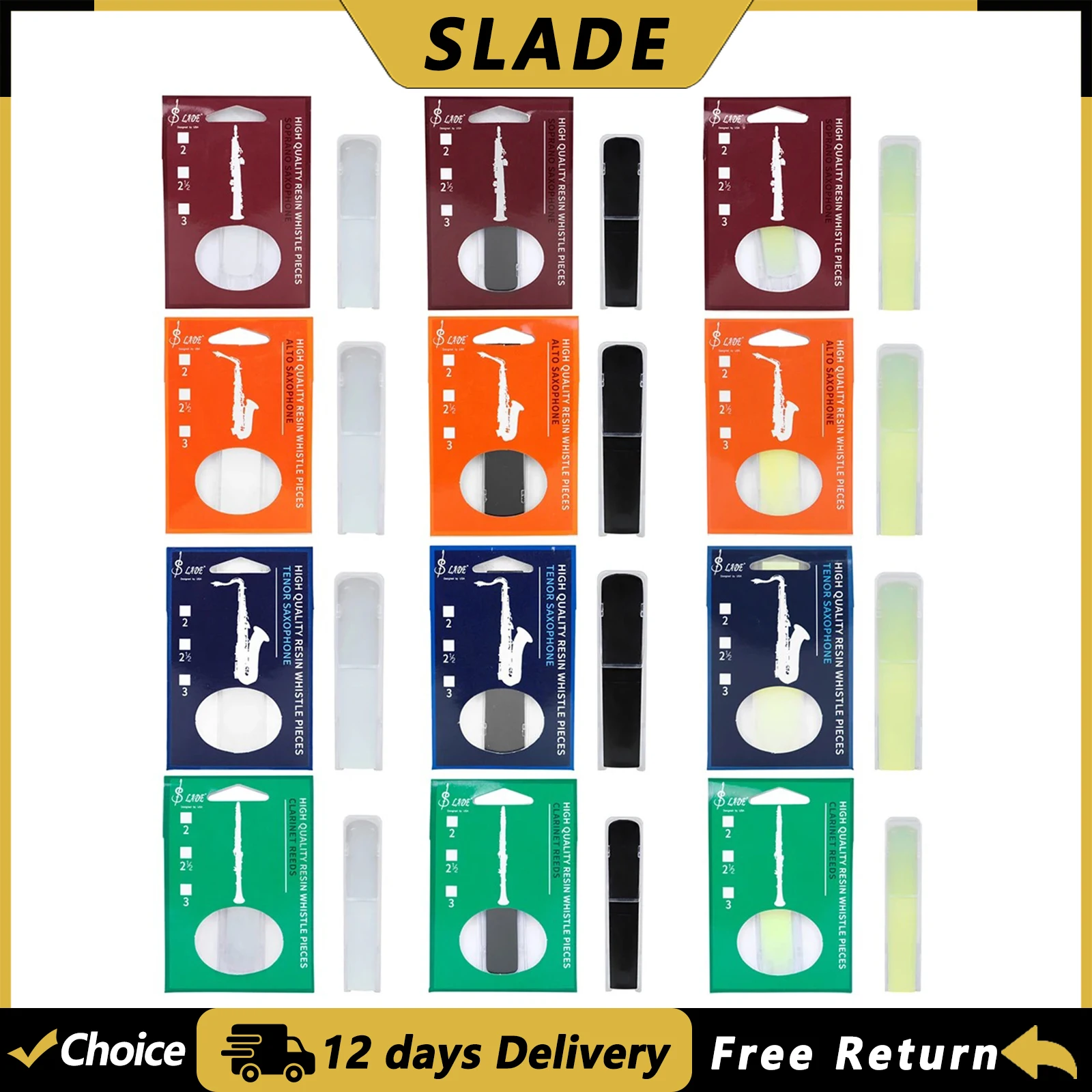 SLADE Saxophone Reeds Strength 2.5 Alto/Tenor/Sprano Sax Clarinet Resin Reeds With Reed Clip Woodwind Instrument Accessories