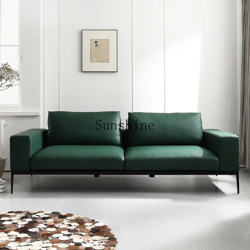 

Modern simple small apartment down three-person first-layer cowhide sofa