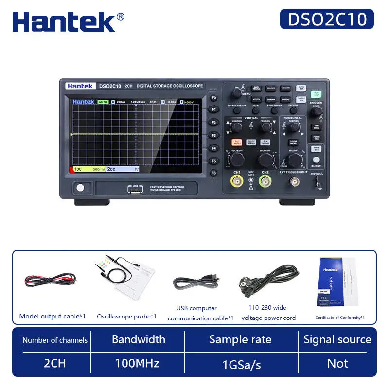 Download info Services Hantek Bandwidth 100MHz Dual Channel Oscilloscope, 1GSa/s Sampling Rate, DSO2C10 Oscilloscope