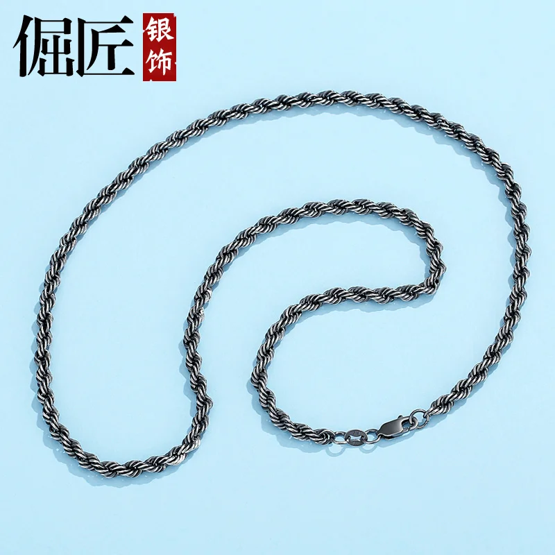 

Цепочка из чистого серебра 999 пробы, мужское ожерелье из стерлингового серебра 999 пробы, винтажная цепочка, короткая персонализированная цепочка на ключицу, колье с лямкой на шее