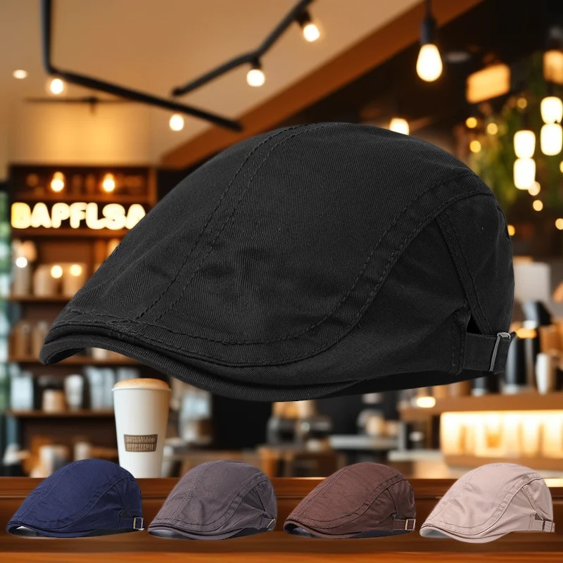

Beret 100% Cotton Men's Flat Cap - Retro Gatsby Newsboy Style Hat in Hunter Green Irish Driving & Taxi Cab Driver Cap