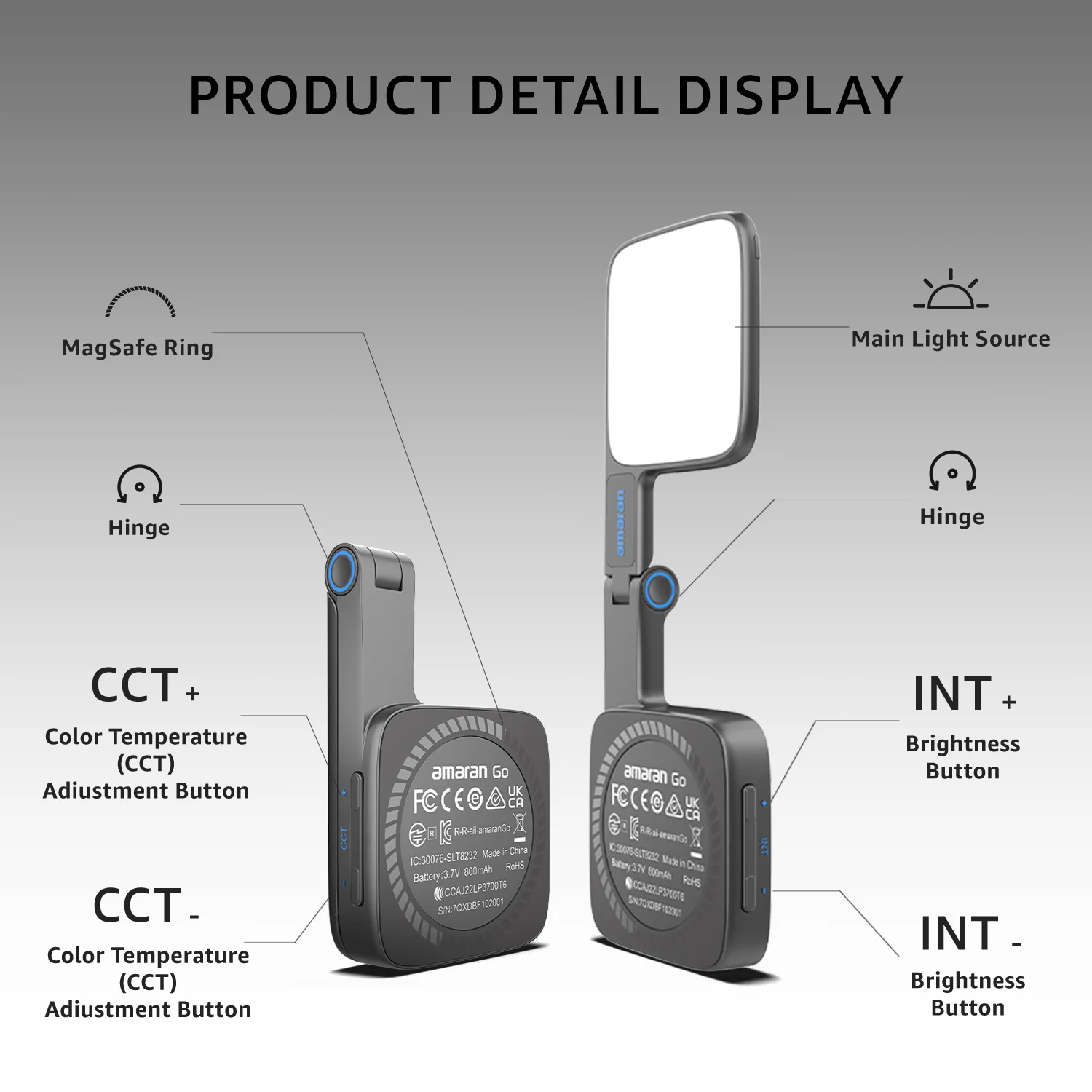 مصباح هاتف LED صغير الحجم مدمج للغاية من Amaran Go، حامل مغناطيسي، تصميم قلاب متعدد الاستخدامات لمدونة الفيديو Selfies من Aputure