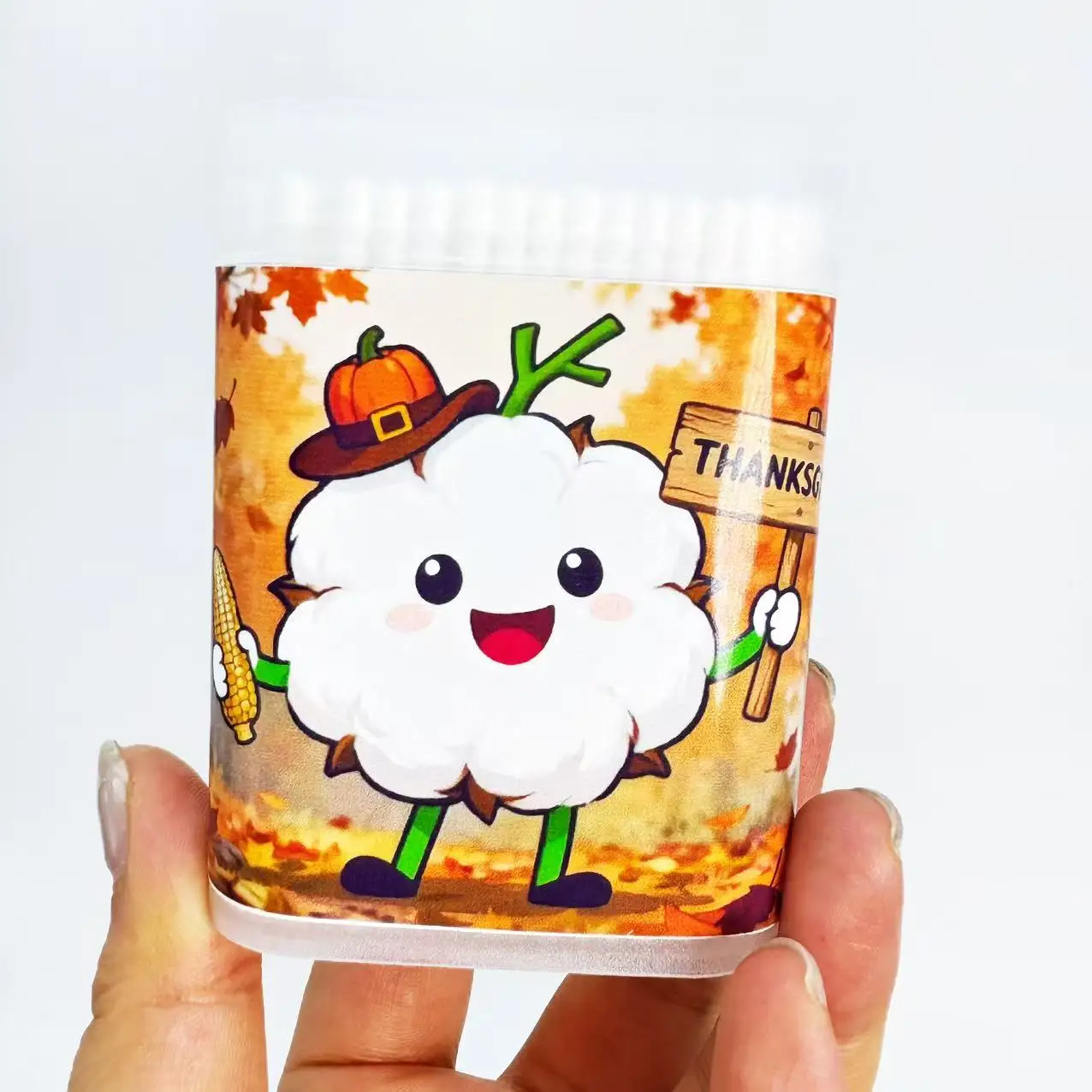 200 قطعة/600 قطعة عيد الشكر تحت عنوان مزدوجة نهاية مسحات القطن الأبيض الإبداعية دوامة مستديرة الشكر عنصر أعواد قطنية العصي #4