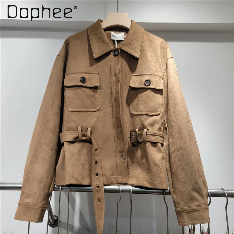 

American Retro Style Lapel Short Jacket Autumn New Commuter Style Solid Color Versatile Fashion Loose Casual Jacket for Women