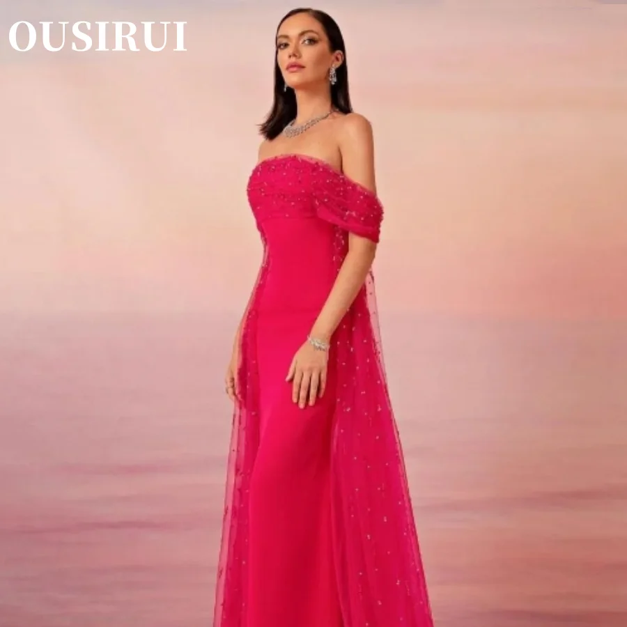 OUSIRUI Boat Neck Customize Formal Occasion 2024 Elegant Vintage Sexy Sequins Beading Ruffle Prom Dress Evening Party Gowns