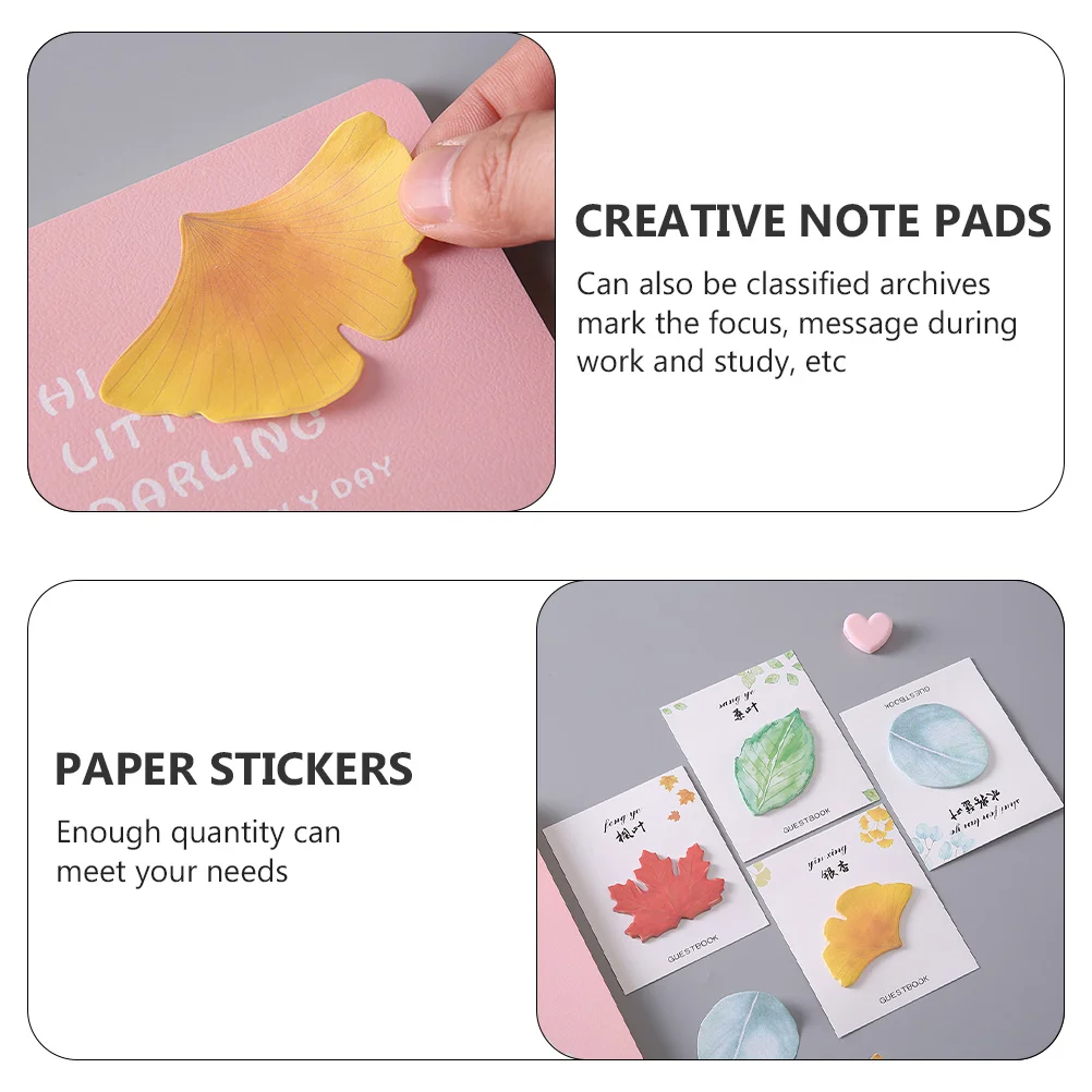 12 Pcs Computer Stickers Leaf Fish Shape Practical Memo Notes Office Pad Paper