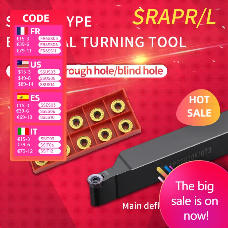 

SRAPR1616H08 SRAPR2020K08 SRAPR2525M10 +10PCS RPMT08T2 RPMT10T3 External turning tool holder carbide inserts turning insert