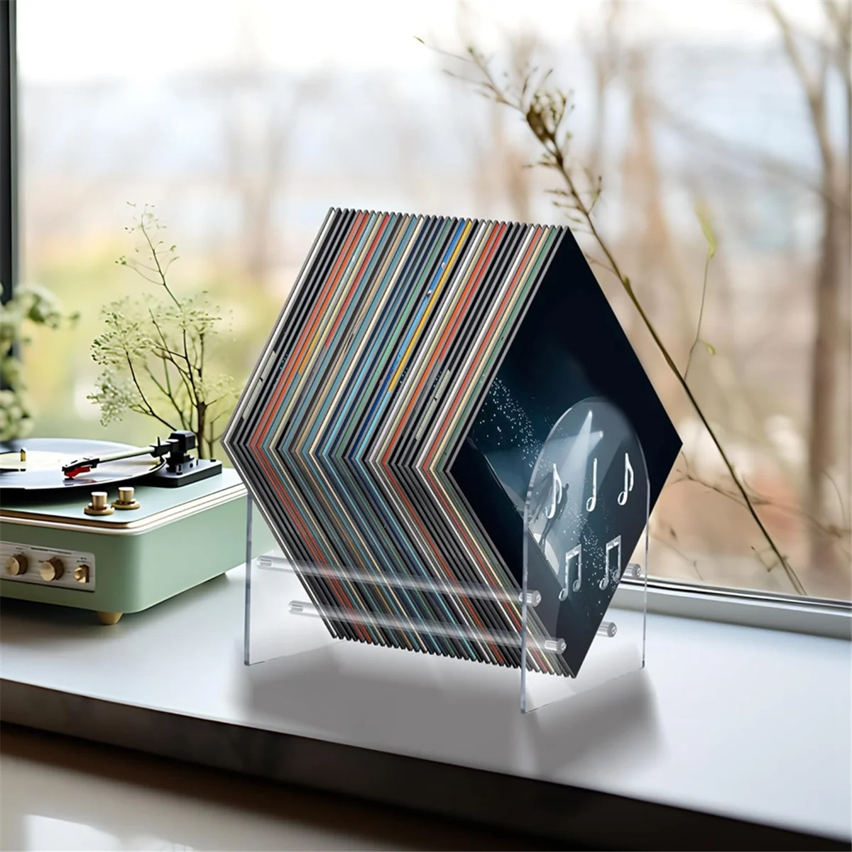 Vinyl Record Holder Desktop Books, Magazine Shelves Acrylic Display Shelf for CD Records Multi-Function Organizer Rack