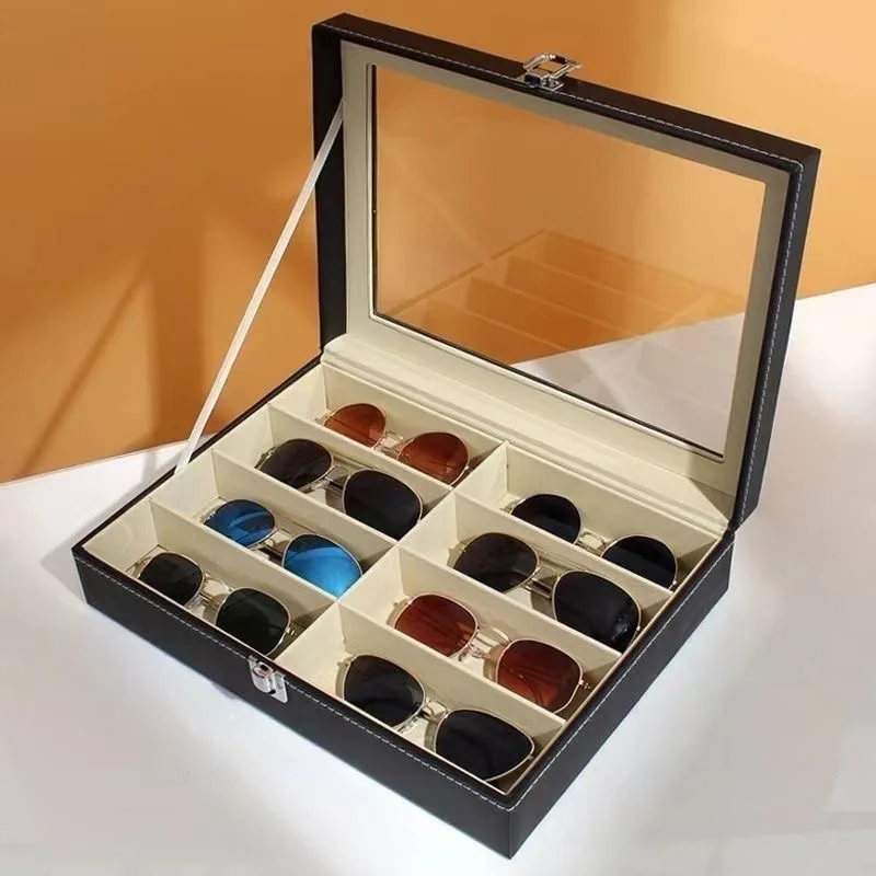 8-Panel Sunglasses Storage Box with Lid, universal Glasses Storage Box, Women's and Men's Jewelry Rings, Necklaces, Jewelry Box