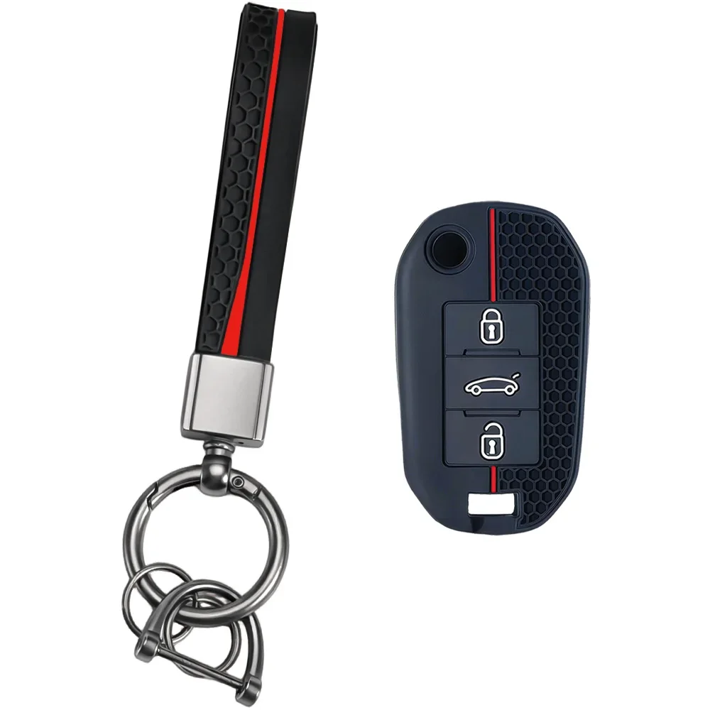 Dynamic Honey Red Case With Keychain For Peugeot 208 408 Citroen CACTUS C6 Non-slip 3 Button Flip Holder