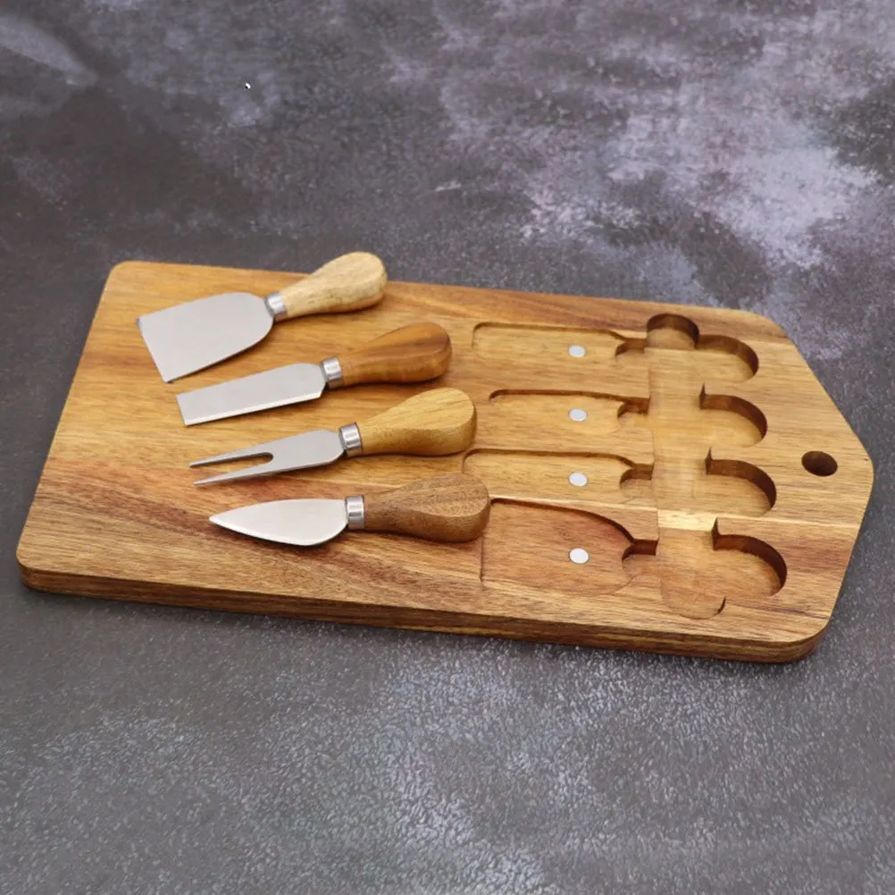 

1Set Wood Cheese Board Set Anti-Crack Cutting Board Hanging Hole for Fruits Meat Cheese Kitchen Essential