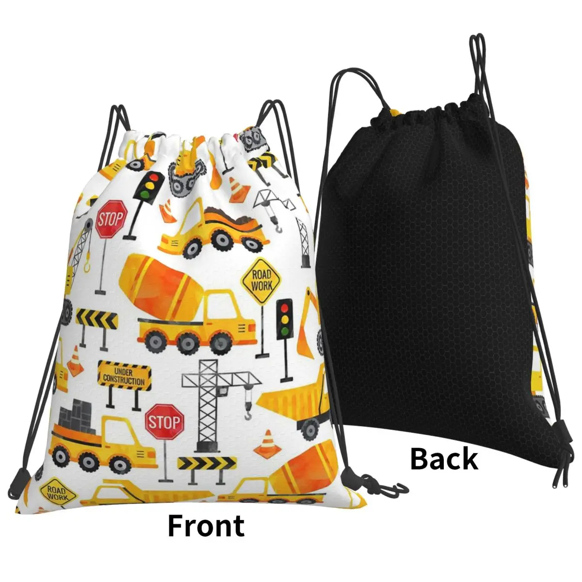 Road Work Watercolor Construction Vehicles Backpacks Portable Drawstring Bags Sports Bag Book Bags for Travel School