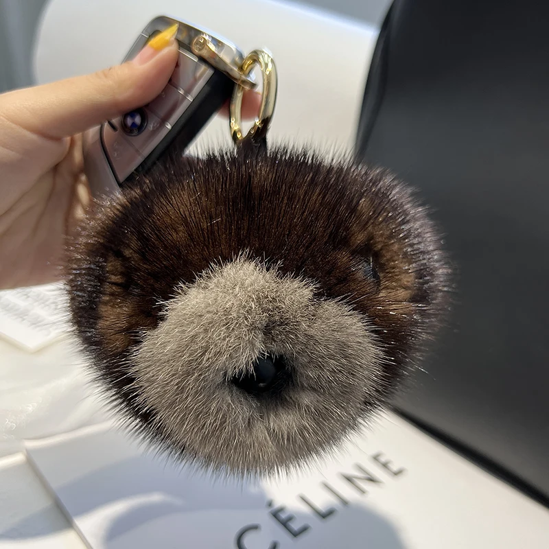 Real Natural Mink Fur Little Bear Key Chain Charm Plush Car Keychain Bag Pendant Party Gift Jewelry Trinket Bag Accessories