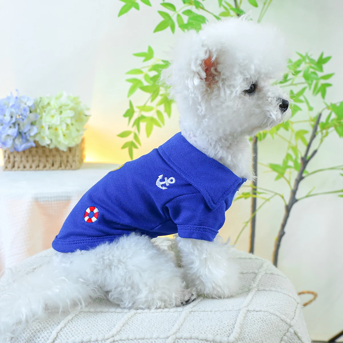 1PC Pet Clothing Dog Spring/Summer Thin Blue Bear Head Embroidered Short Sleeve Cat T Suitable for Small and Medium sized Dogs