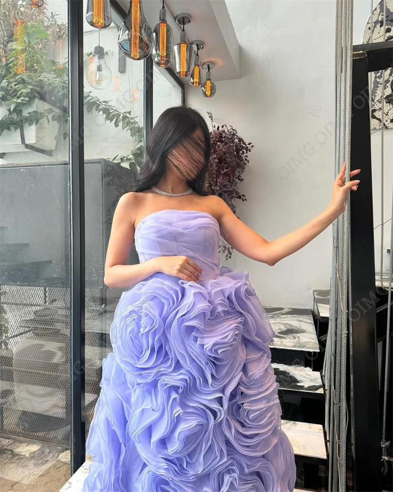 OIMG Lavender Prom Dress Evening Dress Gowns A Line Celebrity Dresses Flower Organza Tiered Party Dress Ball Gowns Customized