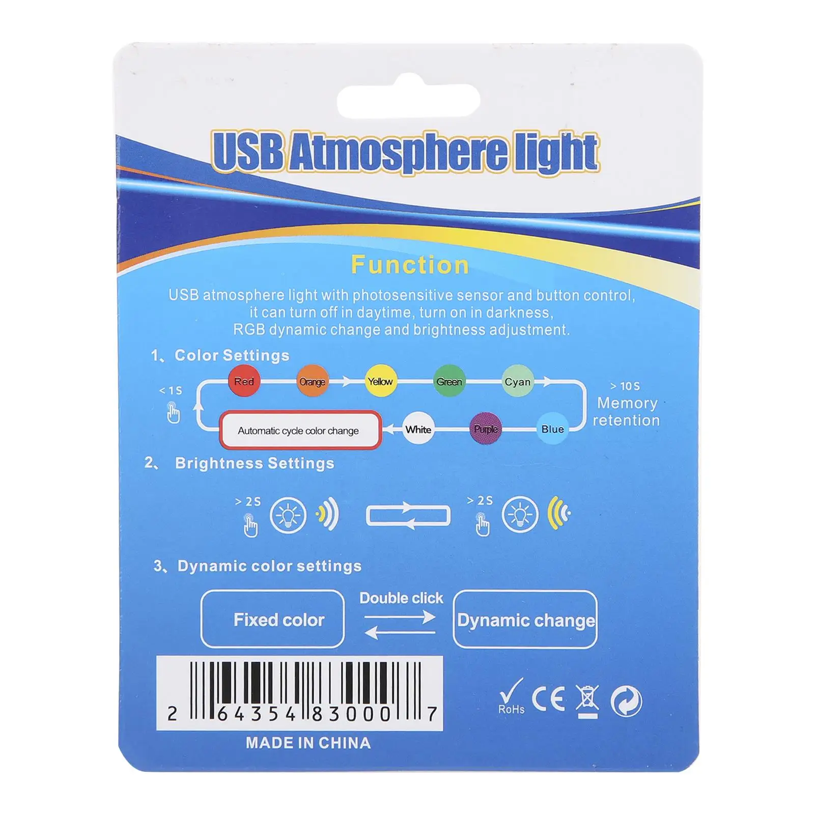 8 Colors RGB Type-C Ambient Car Light - Adjustable Brightness Dynamic Gradient Interior Lamp