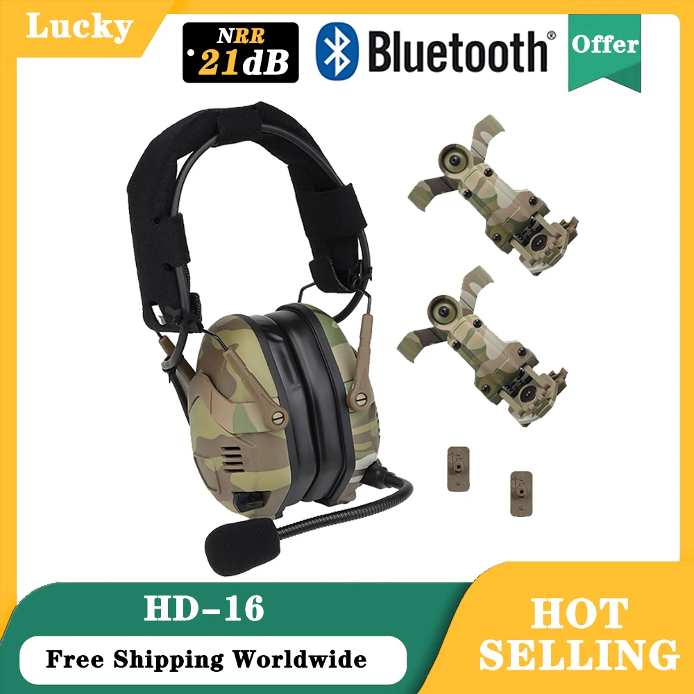 Electronic Shooting Earmuffs, Tactical Bluetooth Headset, ops Core Arc and Wendy M-LOK Helmet, Airsoft Hunting Earmuffs