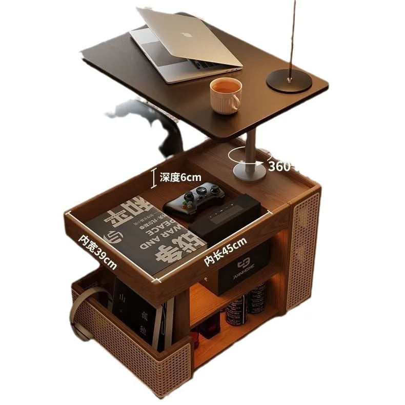 

Solid wood movable side few bus lift coffee table household living room sofa side antique trolley simple