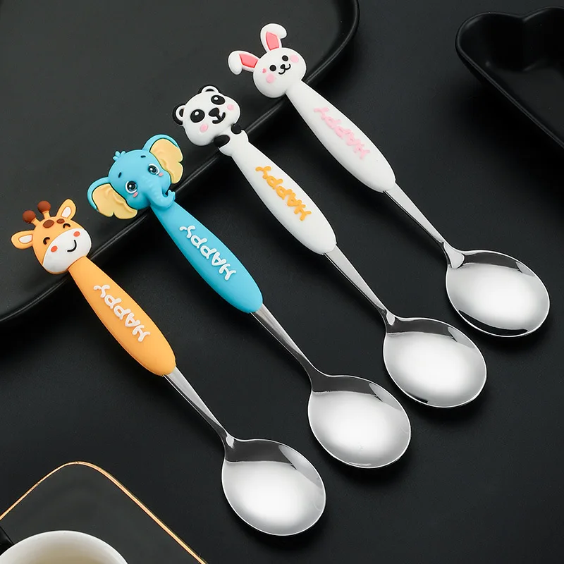

Cute 304 Stainless Steel Spoon Fork Cartoon Animal Children's Tableware Spoons for Household Baby Child Food Creative Spoon
