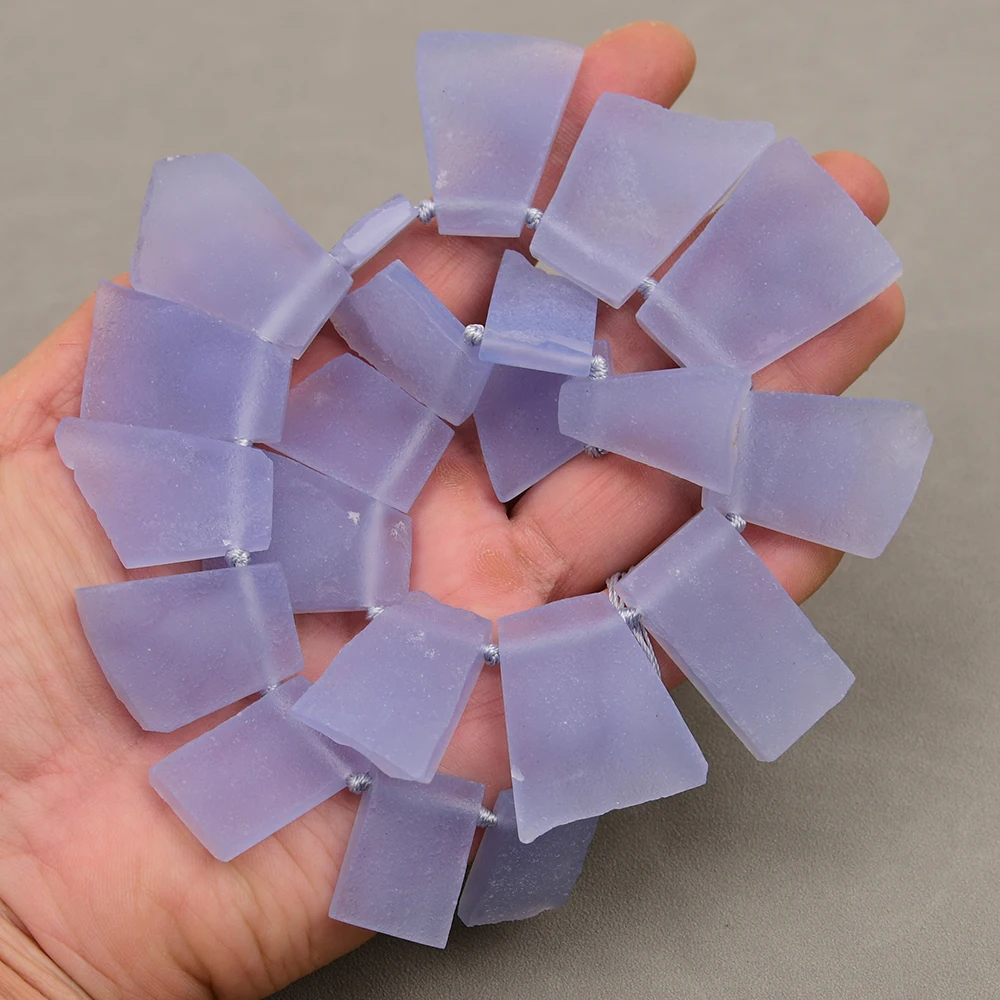 

APDGG Natural Blue Lace Agate Chalcedony Stone Top-drilled Big Slice Loose Beads 17" Strand Jewelry Making DIY