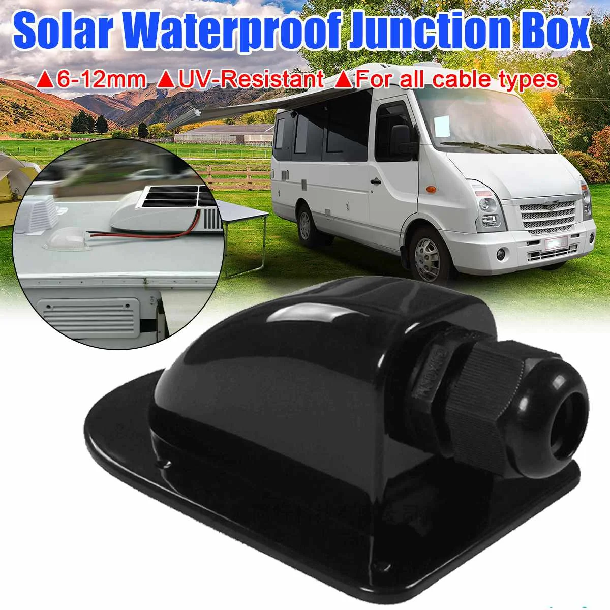 Black Entry Gland Box Solar Panel Roof Wire Entry Gland Box Cable Single Hole Holder Hfor Motorhome Baot RV Yacht Car Caravan