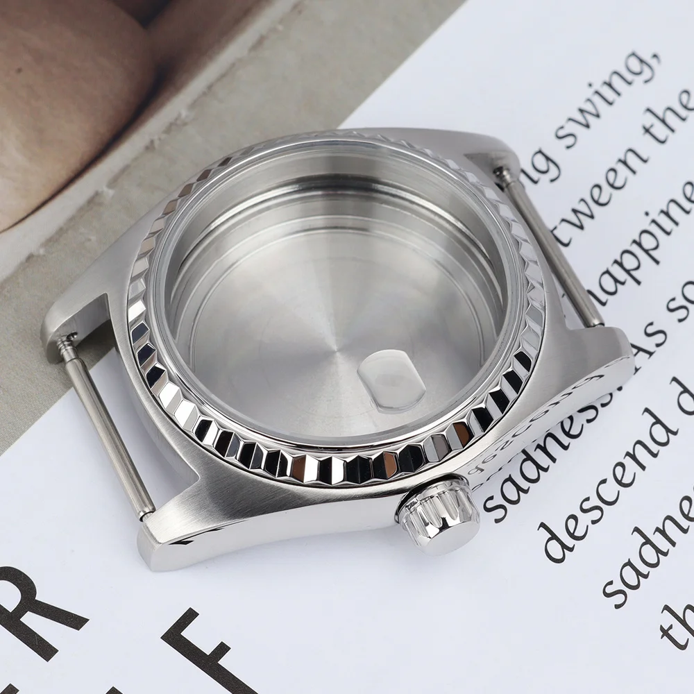 38.5mm NH35 Watch Cases Polished Brushed Parts Screw-in Crown For NH35 NH36 NH34 NH38 4R Assemble Watch Accessories 29.5mm Dial