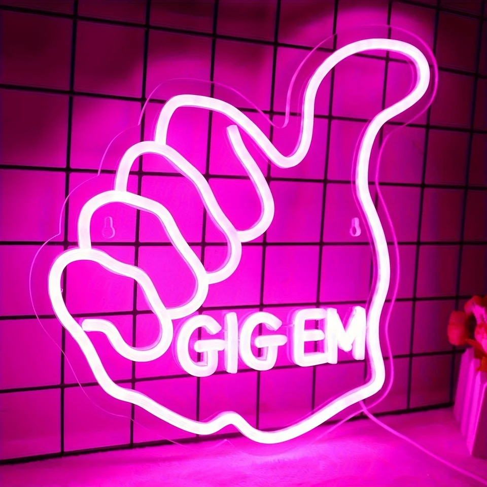 

Неоновая вывеска GIG EM, питание от USB, с регулируемым выключателем, регулируемая яркость, подходит для спален, общежитий, вечеринок, для геймеров.