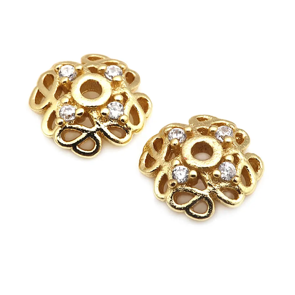 18K Gold Color Brass and Zircon Flower Beads Caps High Quality Diy Jewelry Making Supplies Necklace Earrings Accessories