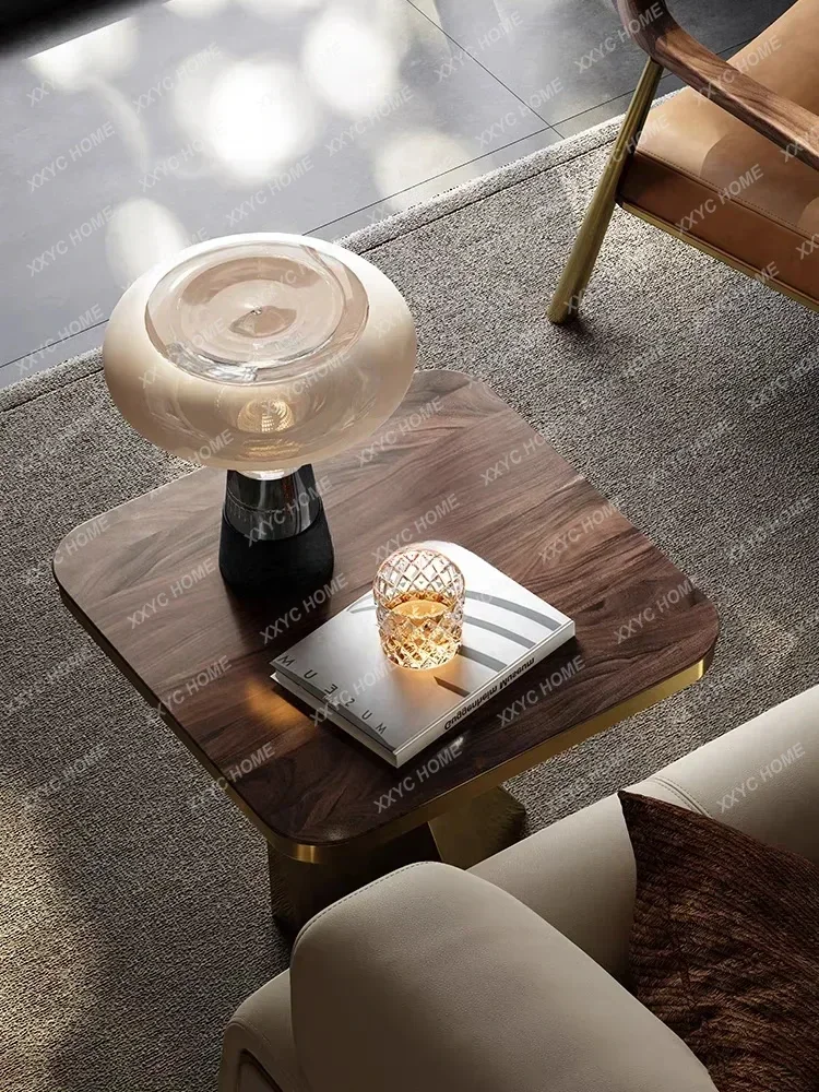 حافة فاخرة خفيفة عدد قليل من غرفة المعيشة من خشب الجوز الأسود في أمريكا الشمالية وطاولة قهوة صغيرة ومبتكرة من الرخام الإيطالي #3