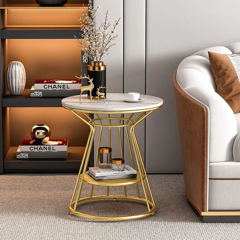 

Nordic Bedroom Side Table Metal Luxury Design Marble High Round Coffee Table Computer Desk Tavolino Da Salotto Home Furniture