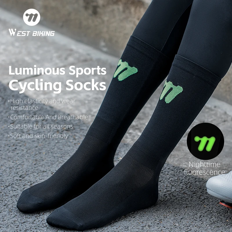 

WEST BIKING Luminous Cycling Socks High Elastic Wear-Resistant Outdoor Sports Hiking Socks Breathable Motorcycle Rider Socks