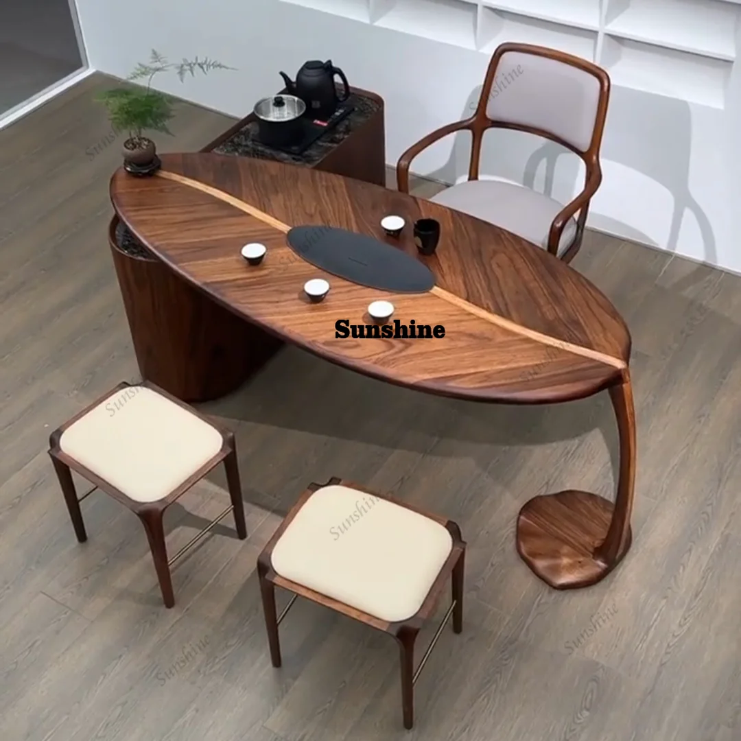 Tea table chair Italian solid wood, living room balcony, simple special-shaped tea table