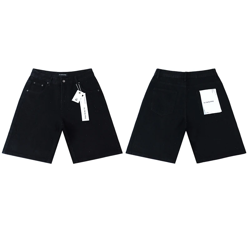 Street Full Shinning Diamond Shorts Black Blue Jeans Shorts Men Women Vintage Baggy Rhinestone Denim Shorts Oversized view 2