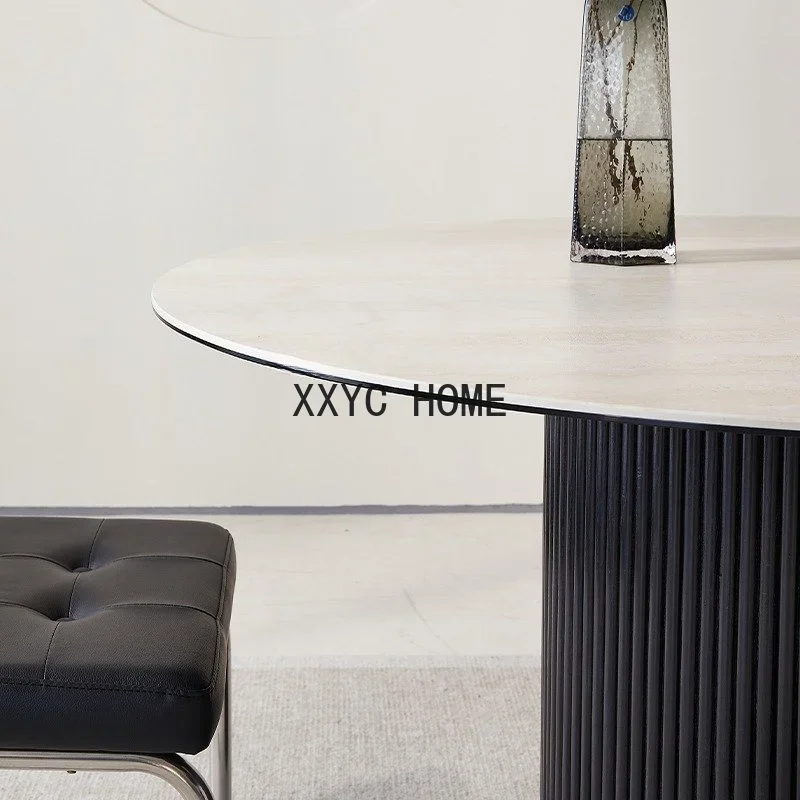 Mesa de comedor redonda de madera maciza nórdica, mesa de centro para apartamento pequeño, placa de piedra de cueva minimalista, mesa de comedor de estilo brumoso