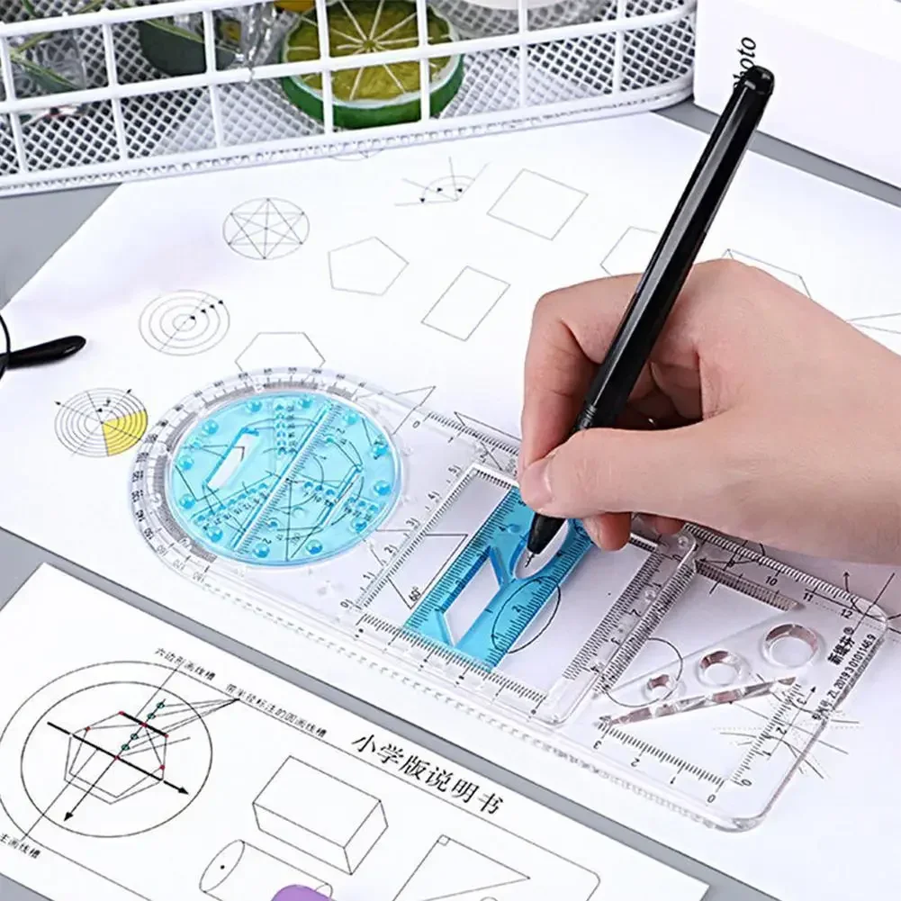 Règle géométrique multifonctionnelle pour l'école primaire, dessin d'activité, règle triangulaire, boussole, ensemble de rapporteur, outil de mesure