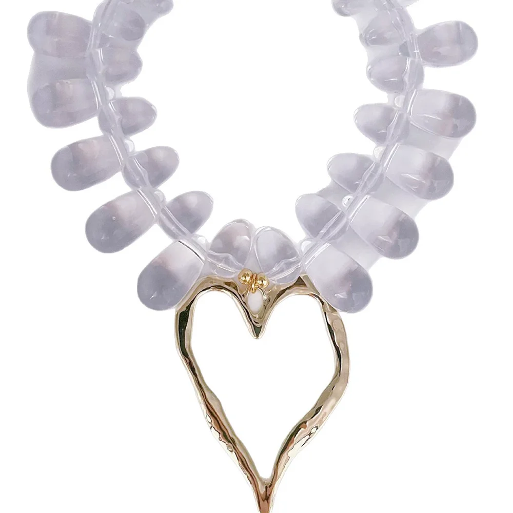 New Heart-Shaped Necklace Transparent Water Drop Fashion Heart-Shaped Beaded Necklace Trendy Women's Jewelry Accessory - view 3