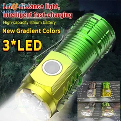 Powerful Mini EDC 3 LED Flashlight Super Power Bright Keychain Light USB Rechargeable Torch Camping Lantern with Power Indicator