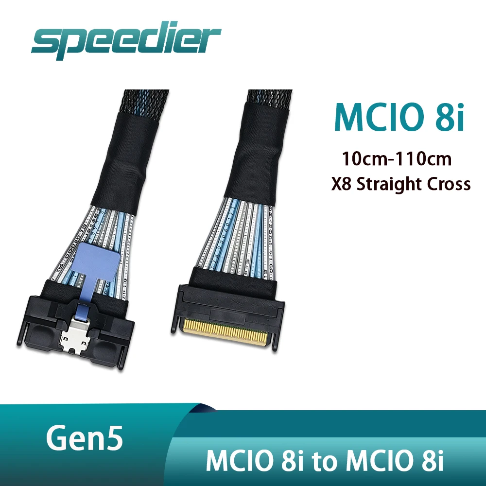 PCIe 5.0 MCIO 8i To MCIO 8i Cable Gen5 X8 To X8 Straight Cross Cable 10cm-118cm , 74Pin SlimSAS Server Cable for GPU NVMe SSD