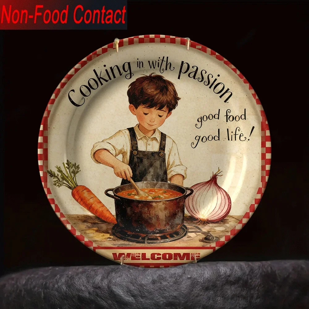 1pc Hand-Painted Ceramic Boy Cooking Plate | Non-Food Contact, Ideal for Party and Dining Table Decor, Multipurpose Use, Glam