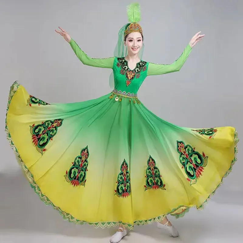 Xinjiang Uygur costumi da spettacolo di danza femminile etnico minoranza vestito da ballo tradizionale cinese vestito da Festival Dancewear