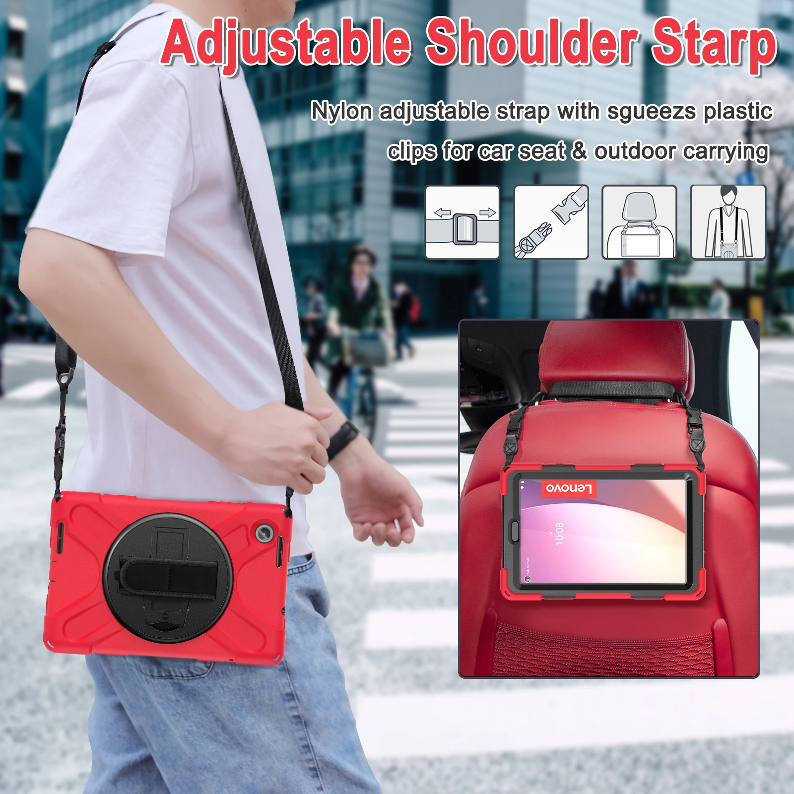 For Lenovo Tab M8 4th Funda Gen 4 Gen4 TB300FU TB300XU Case Tablet Heavy Duty Shockproof Rugged Cover with Hand/Shoulder Strap