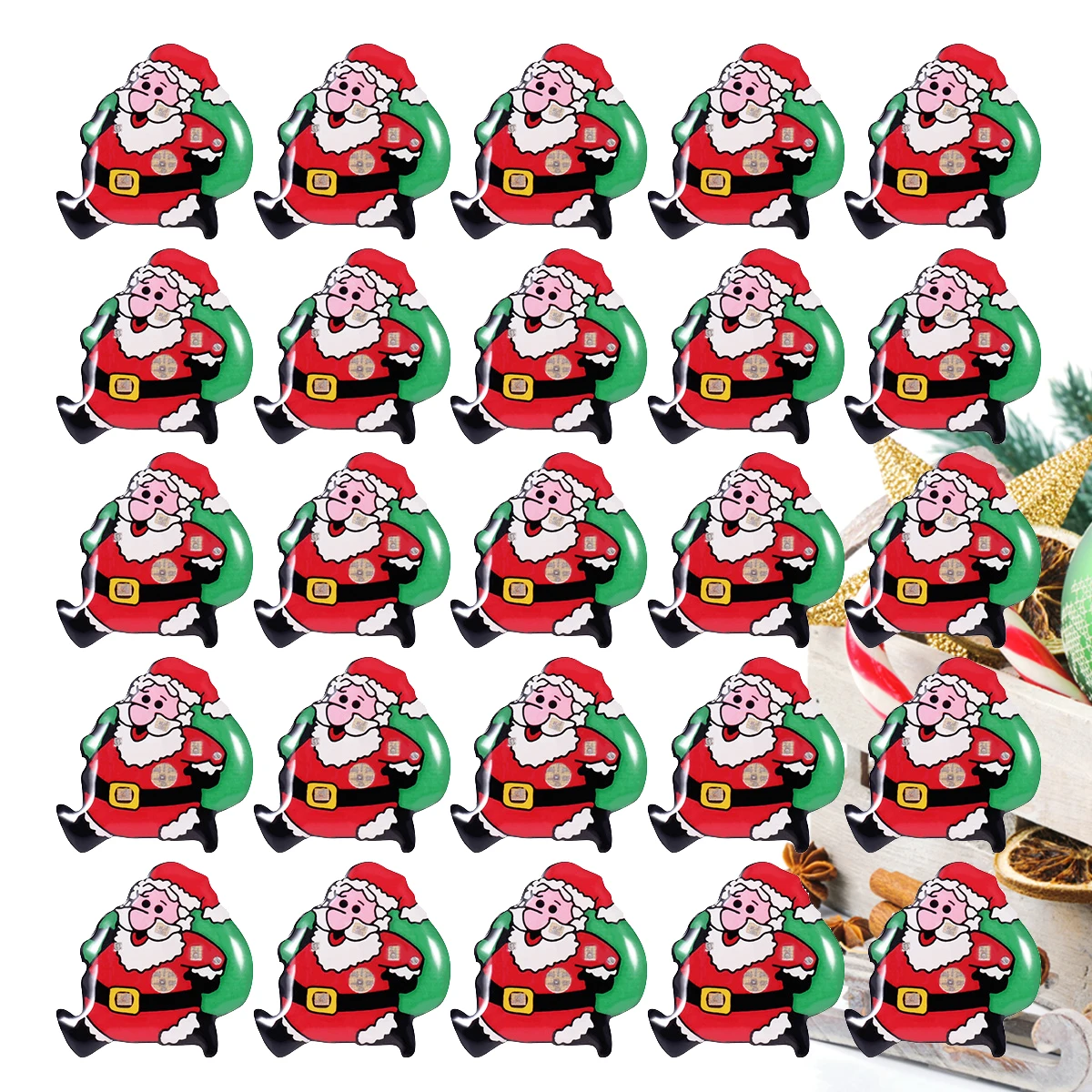 

50pcs Flashing Brooch Santa Claus Light Up Led Lapel Pin Xmas Party Favors Glitter Enamel Pins Reusable Luminous Accessories For