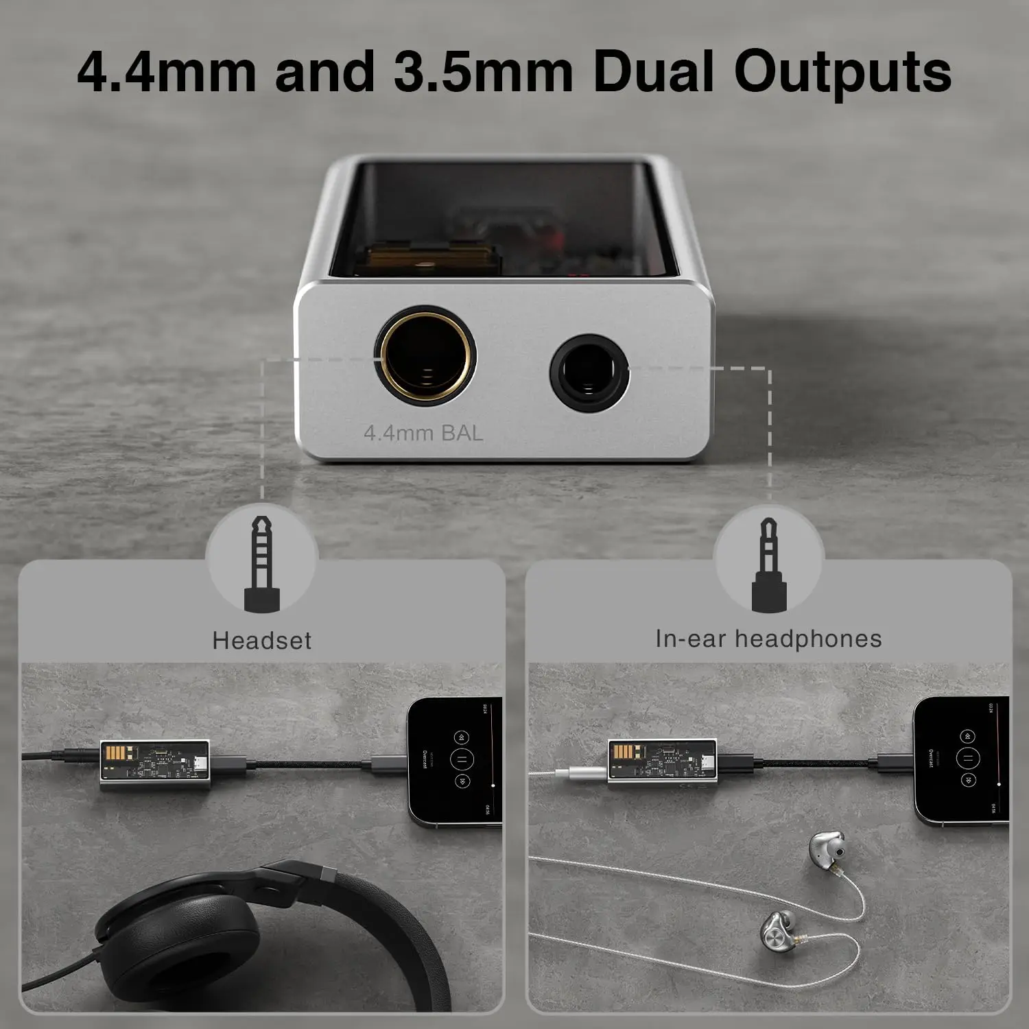 Amplificador de auriculares M15C, amplificadores DAC USB portátiles, decodificador DSD256 de 32 bits/384 kHz con salidas duales de 4,4mm y 3,5mm de alta resolución