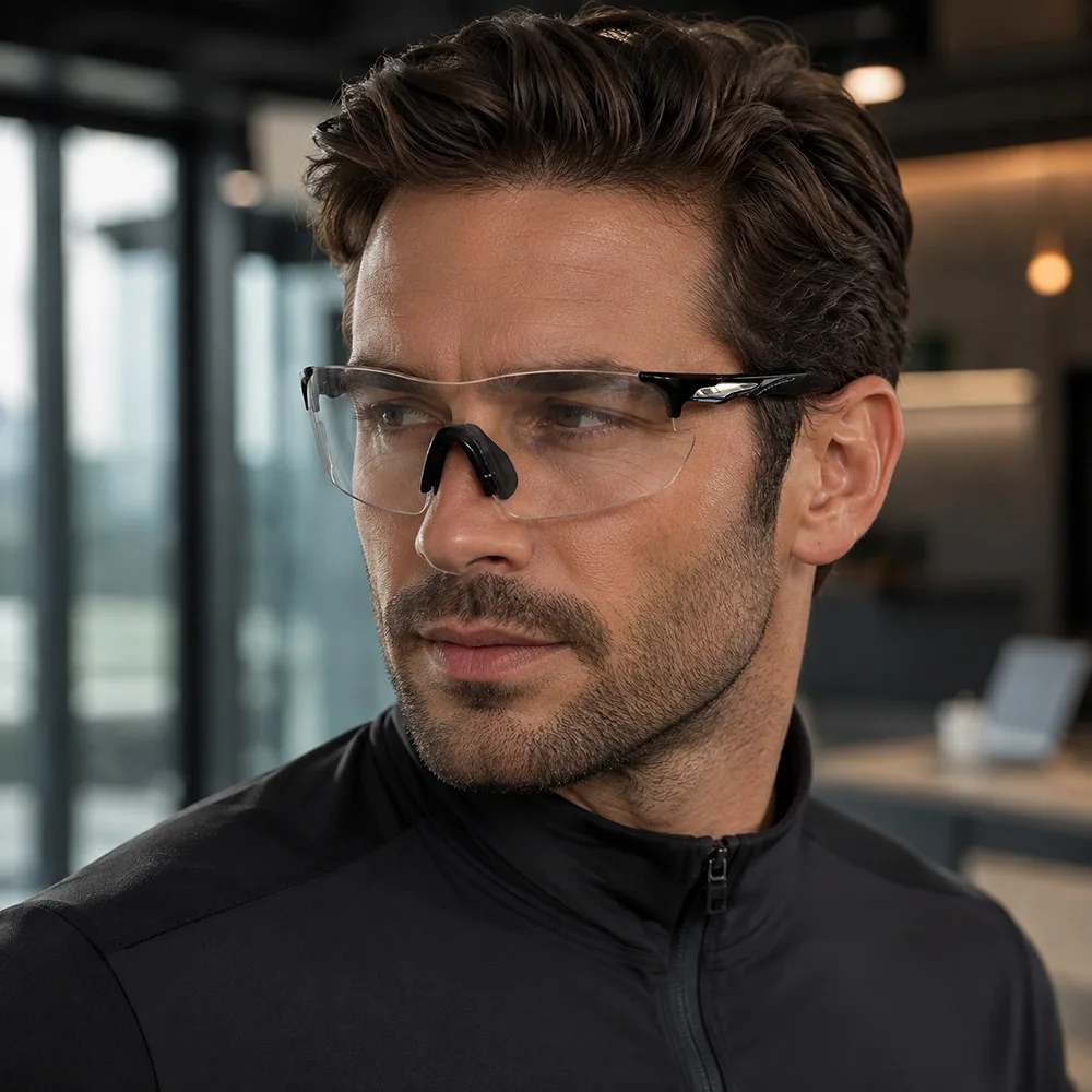 Photochrome Rahmenlose Sportsonnenbrille, UV-Schutz Radbrille für Männer und Frauen, Leichte Outdoor-Sicherheitsbrille – Detail 5