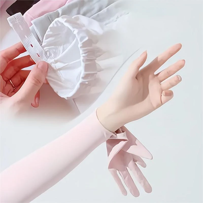 Summer Sun Protection Non-slip Gloves Women Outdoor Riding Breathable Touch Screen Long UV Protection Ice Silk Sleeve UPF50+