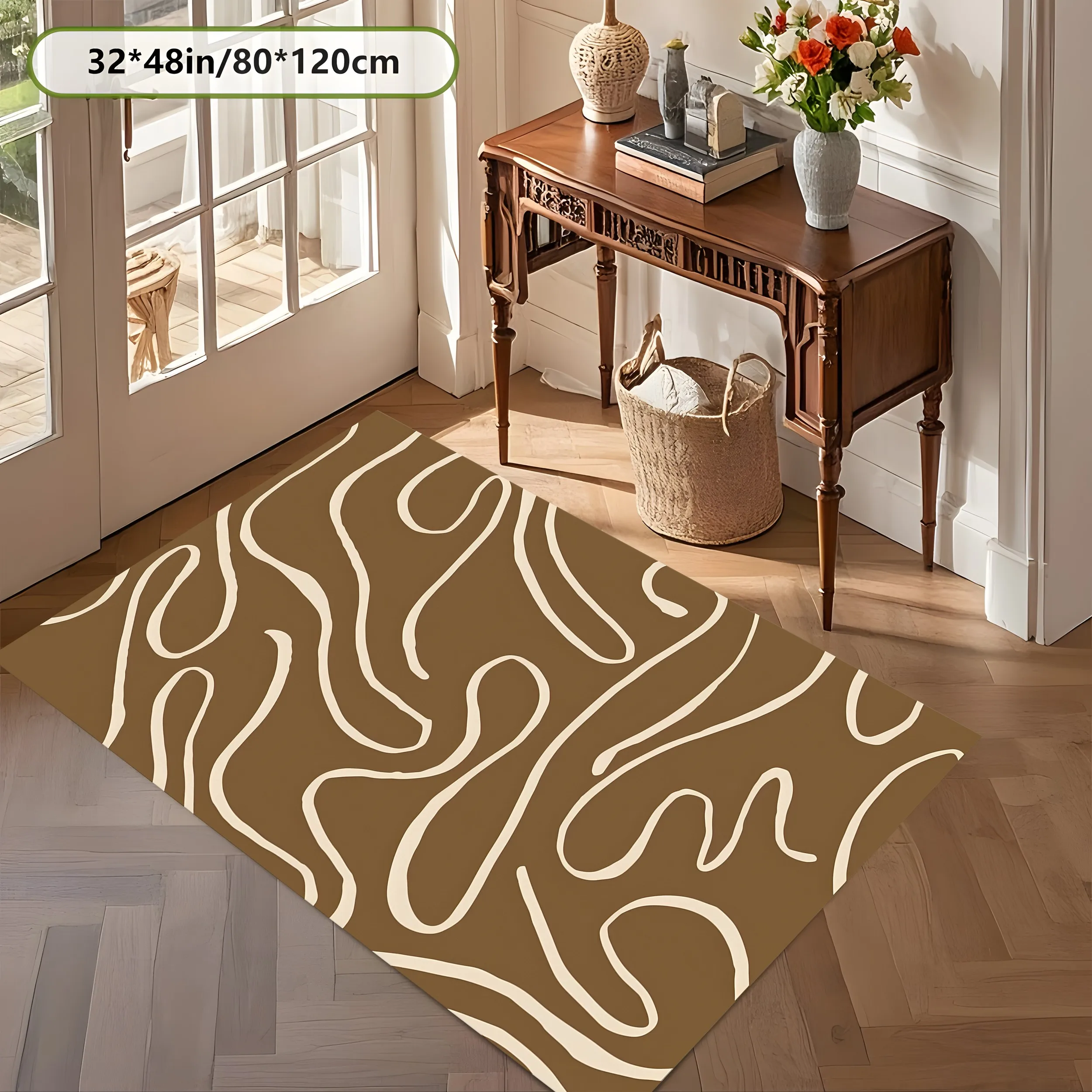 2D Large Rug Coffee Base Off White Irregular Streamlined Pattern Minimalist Vintage Living Room Bedroom Carpet